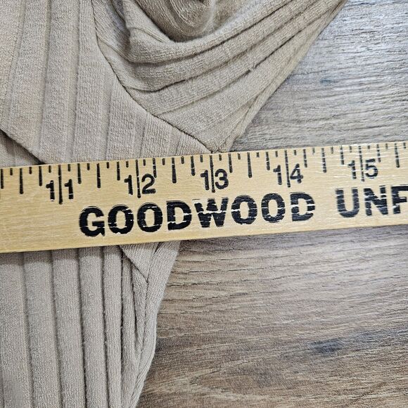 Labiz Bodysuit Womens Small One-Piece Ribbed Knit Cut Out Long Sleeve Beige - Picture 11 of 13